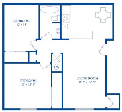a blue and white floor plan of a house
